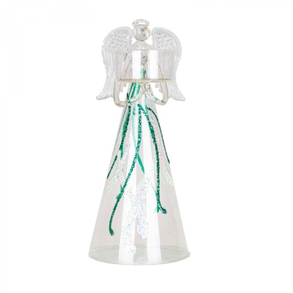 Vaneska - Anjel veľký sklenený z miskou na sviečku v rukách