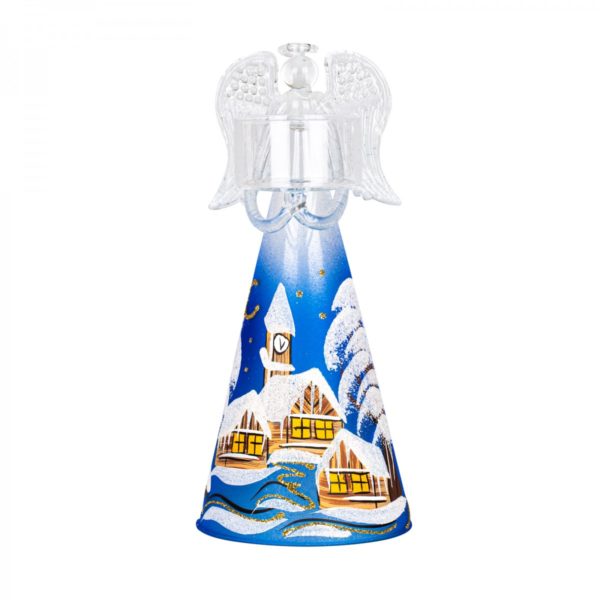 Rio - Anjel veľký modrý s miskou na sviecku v rukách - zimná krajina