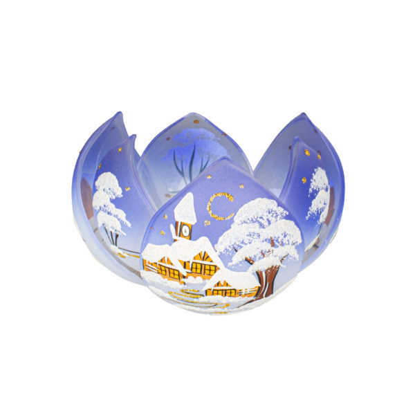 Lotos - Kvet sklenený na čajovú sviečku modrý - zimná krajina