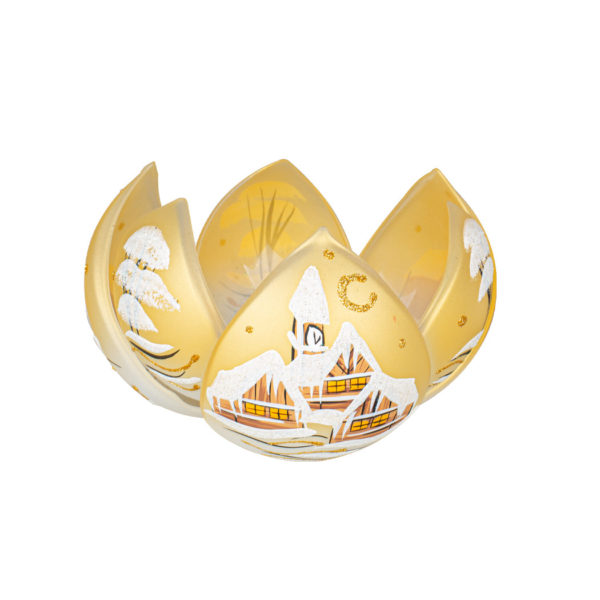 Lotos - Kvet sklenený na čajovú sviečku zlatý - zimná krajina